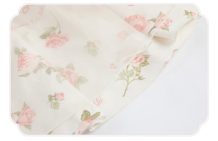 Kleid Rosa Print Rosette Weiß Illusion Lolita Sommer Ausschnitt