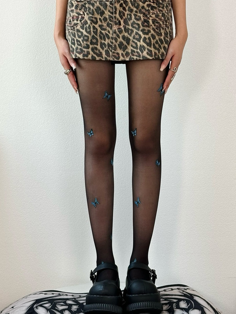 Nude/White/Black Tights Butterfly Details
