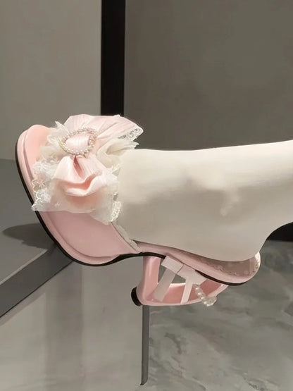 Design with Lolita Heels Pink Slingback Hime Ornate Slip-On