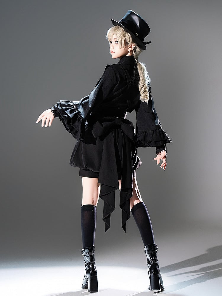 Ouji Schwarzes Lolita-Hemd mit langen Ärmeln und Fliege