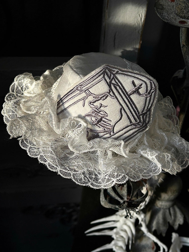 ホワイトゴシックロリータ墓石刺繍帽子