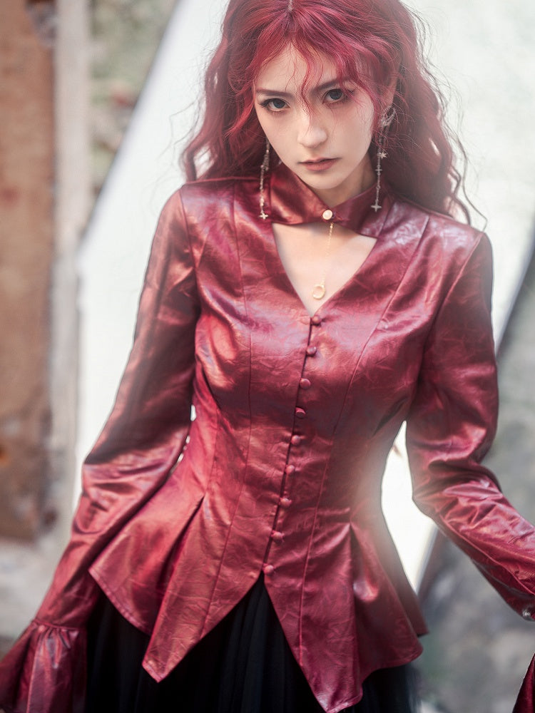 Long Wine Ways Shirt Sleeves Collar Two Wear Red Lolita Gothic