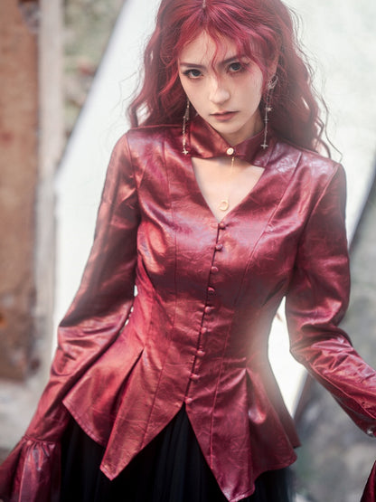 Long Wine Ways Shirt Sleeves Collar Two Wear Red Lolita Gothic