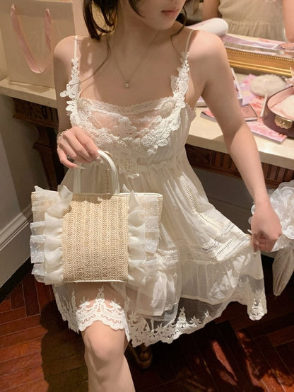 Lace Trim Crochet Handbag Sweet Holiday - Lalacita