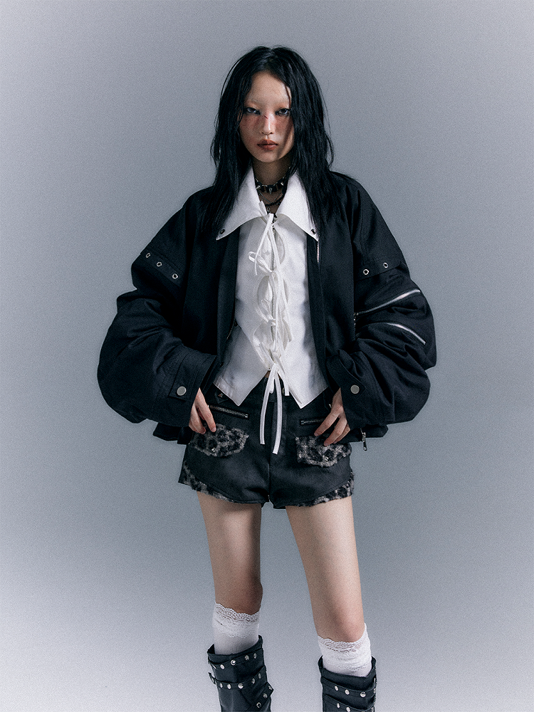 Zip Closure Design Jacket Asymmetrical Black Punk -