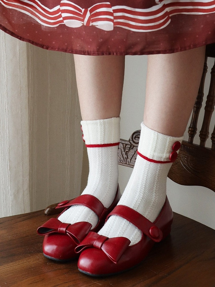 Lolita Bow Design Low-heel Red Fit Slip-in Mary Classic Top at Janes