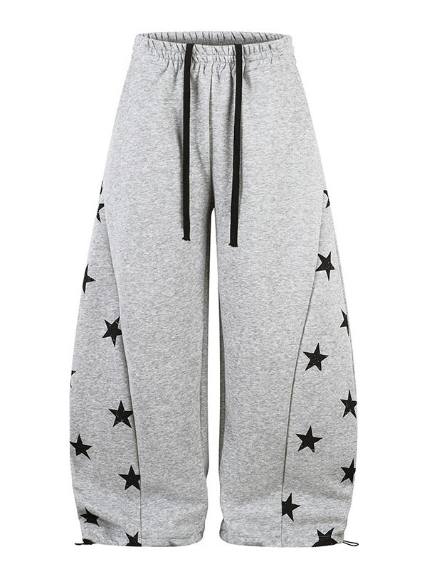 Black/Gray Curved Leg Pants with Star Print - Solkatt