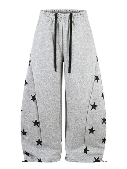 Black/Gray Curved Leg Pants with Star Print - Solkatt