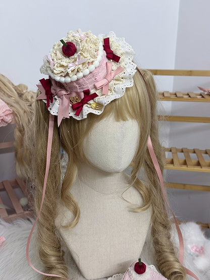 Dekorationen geformte Schleife und süße gelb/pink/blau mit Kuchen Hut Mini Spitze Lolita