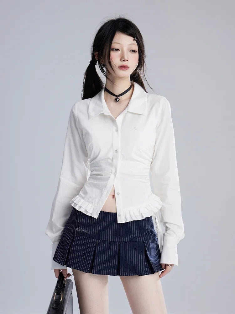 Marineblauer Rock mit Streifenmuster, niedrige Taille, adrette JK-Uniform, Kellerfalten-Minirock