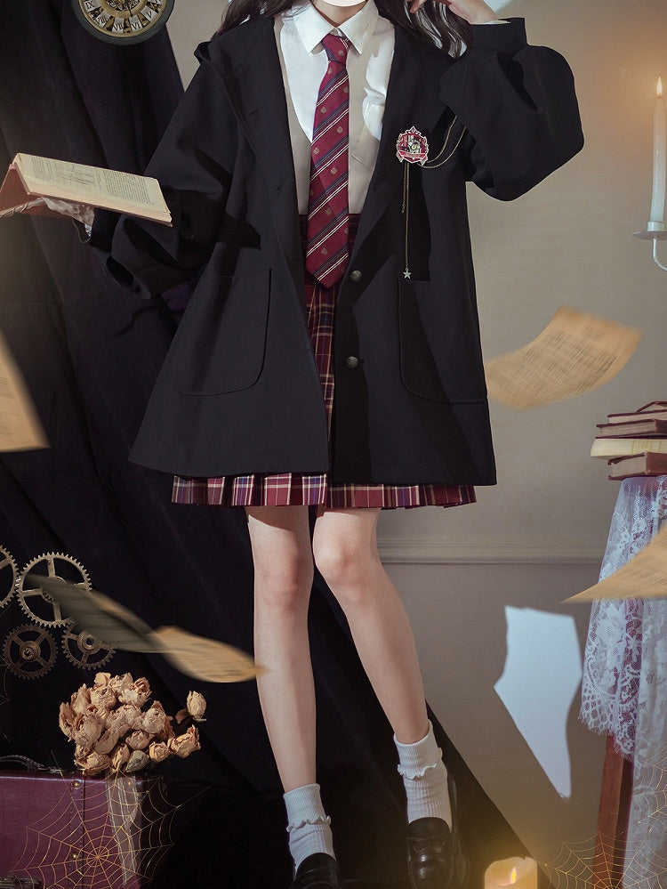 Regular/Thicken and for Winter Black Version Autumn Preppy Vintage Hooded Coat