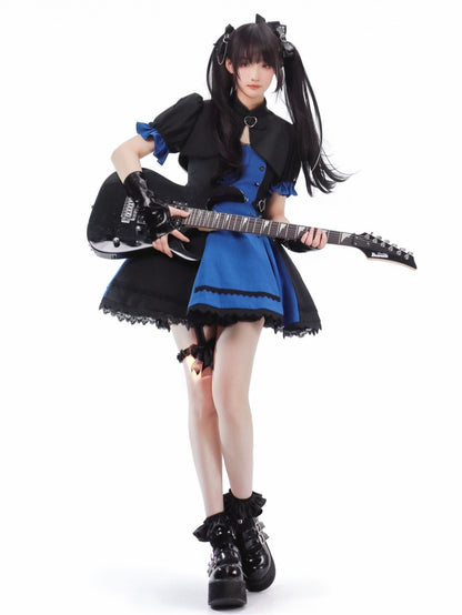 Schwarzes und dunkelblaues Punk Idol Lolita-Kleid Lolita Cropped Top Set