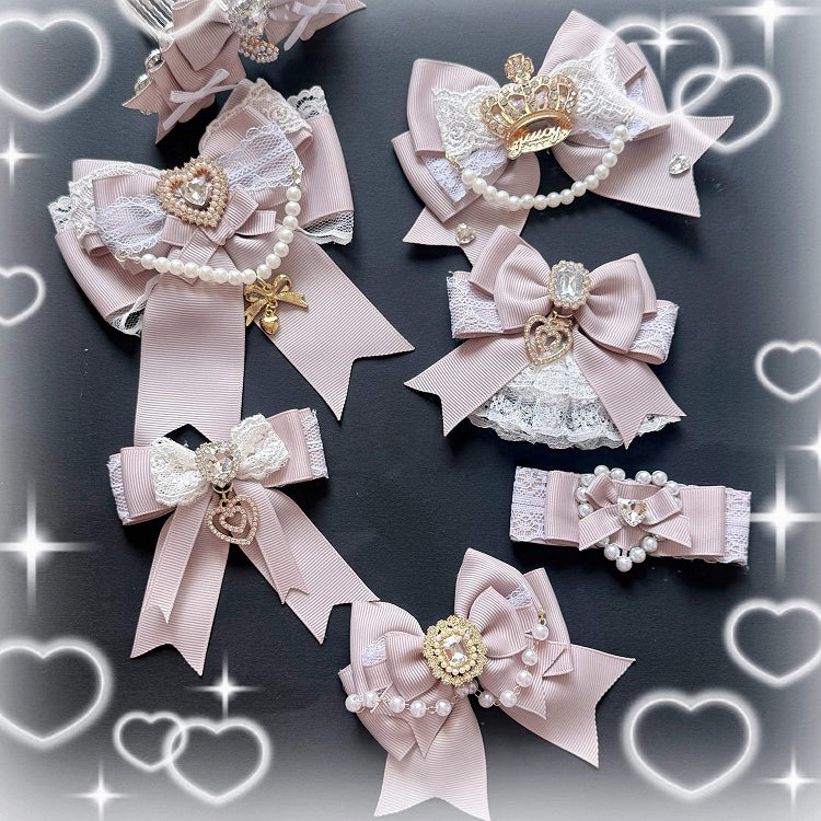 7-Style With Bow - Rhinestone Pink Jirai Hairclips Kei