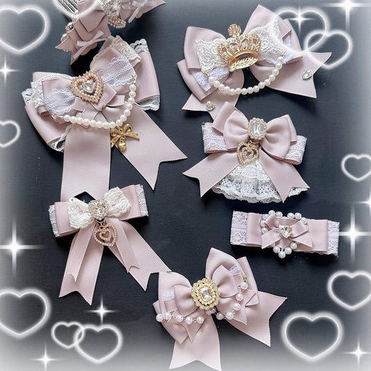 7-Style With Bow - Rhinestone Pink Jirai Hairclips Kei