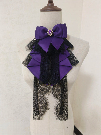 Deep Purple bow neck accessory with black lace layers