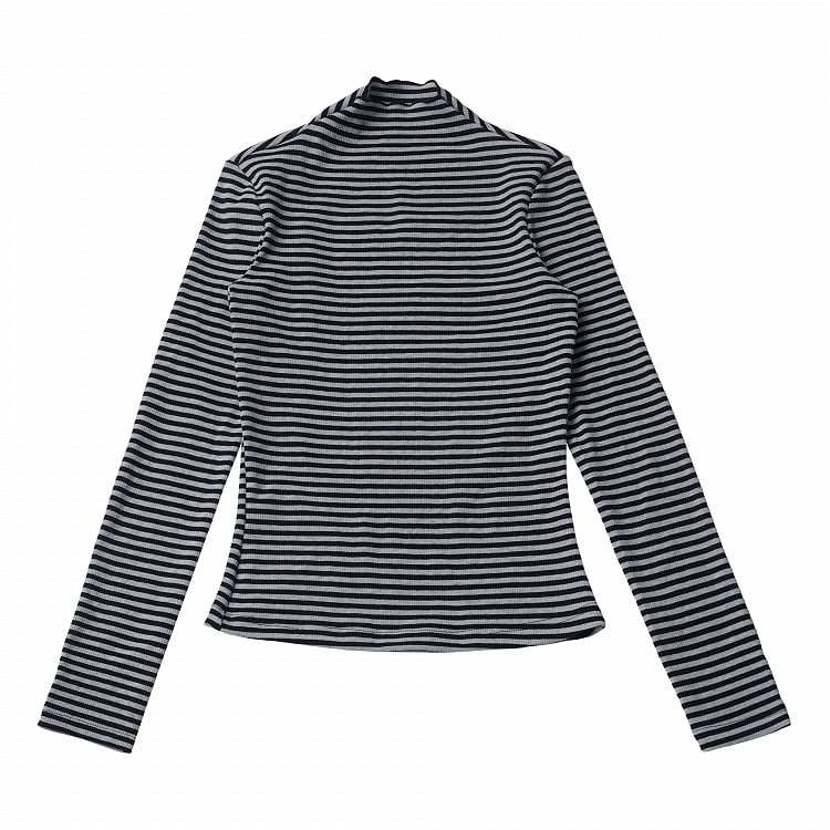 Striped Long Sleeve Base Layer Top in Light Gray and Black - PINK SAVIOR