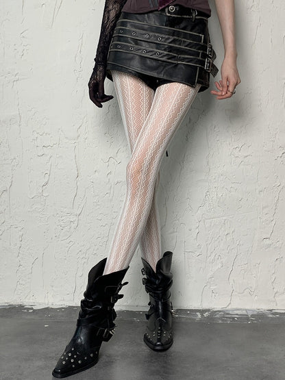 Design Hollow-out Tights White Y2K