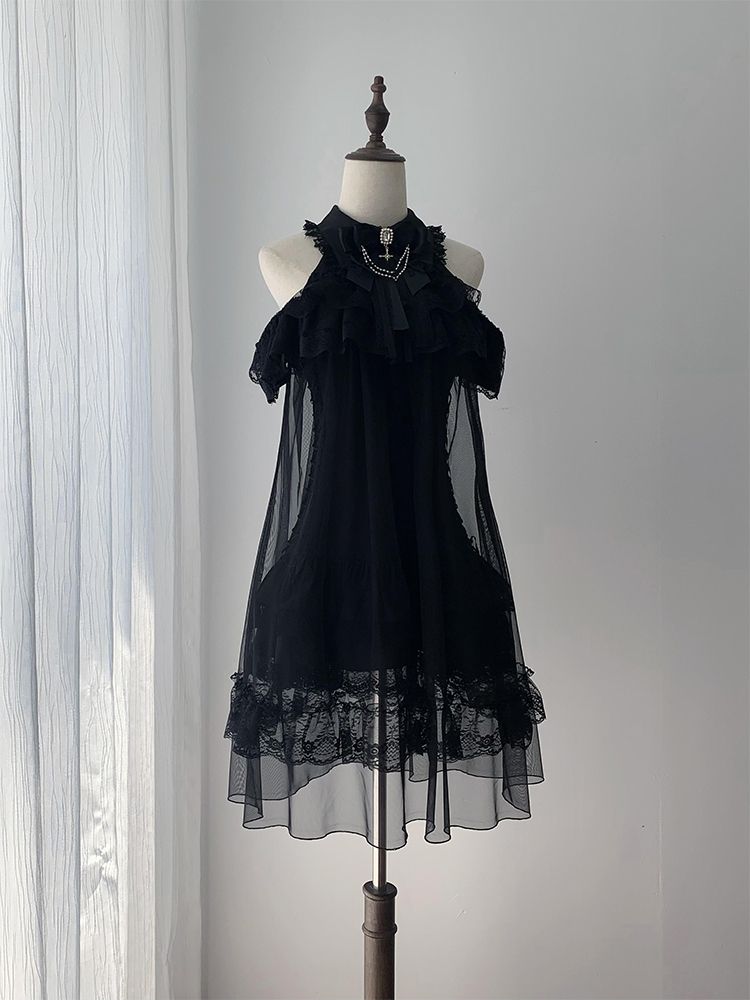 Japanese Elegant Off-Shoulder Dress – Summer Lady Black Lolita Gown