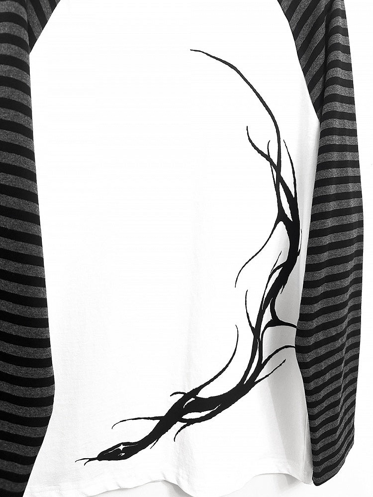 Gray and White Colorblock Design Snake Print T-Shirt