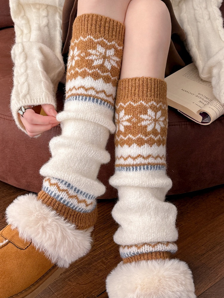 Fair Isle Pattern Knit Leg Warmers in Three Colors - Xi Shang Mei Shao