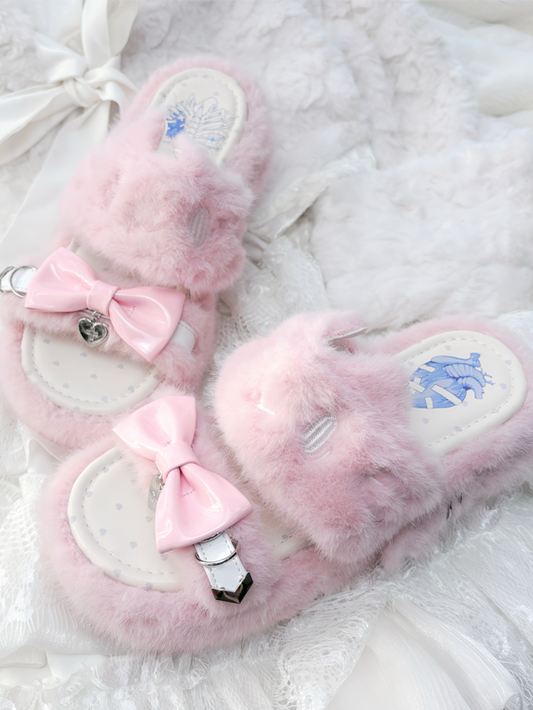 Pantoufles en peluche Kei Rebellious Jirai Broderie Chaton Rose -