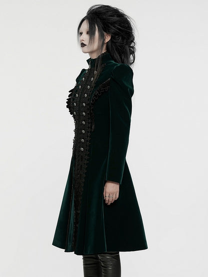 Goth Symmetric Gorgeous Green Coat Black