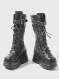 Studded with Boots Back Zip Gothic Mid-Calf Black Platform Buckle Strap Closure Sole -
