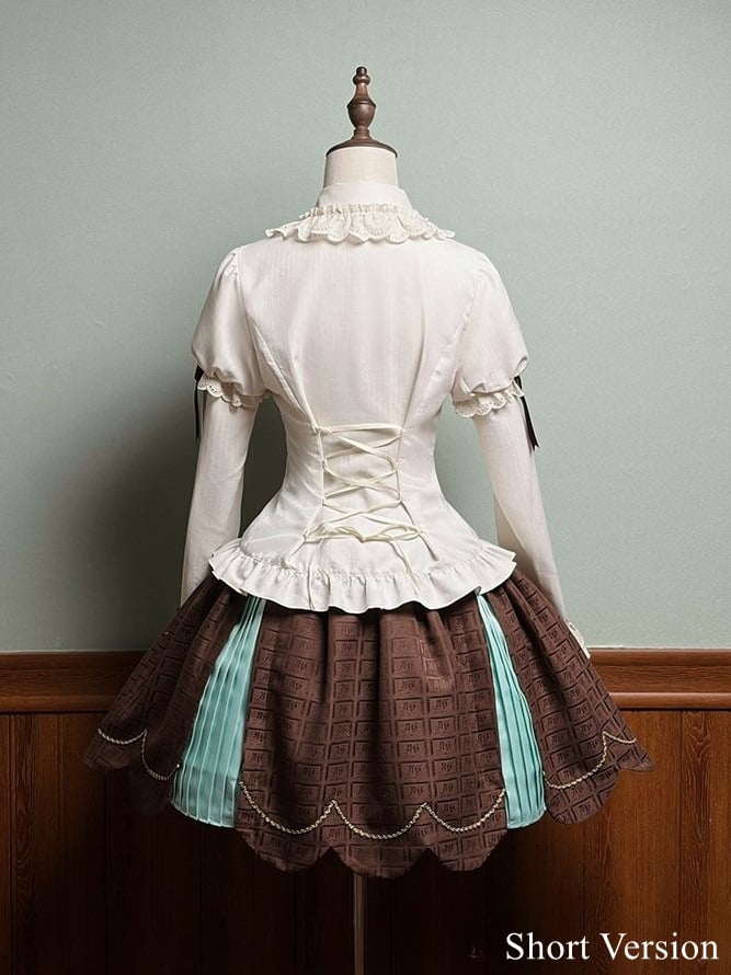 Chocolate with Scalloped Trim Green Pleating Mint Sweet Details Skirt Edge Lolita
