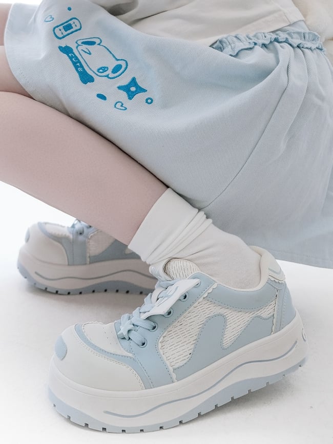 Light Blue Tenshi Kaiwai Platform Sneakers with Anchor Fish Bone Decor and Front Lace-Up Size 35 - GURURU