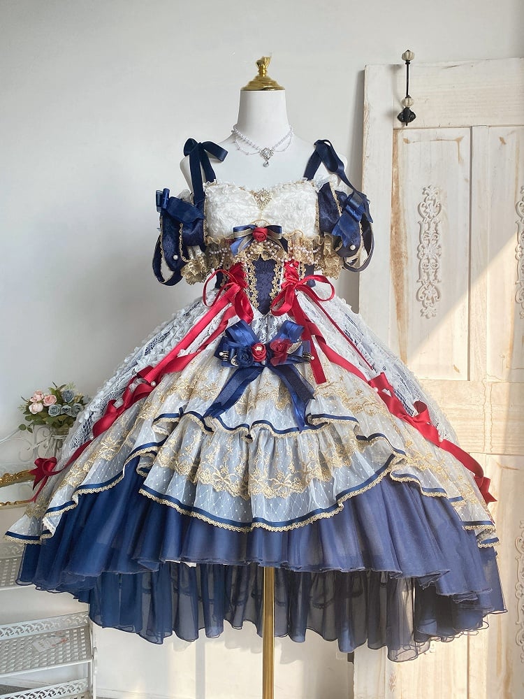Corset Dark White Blue Red Lolita High-low Snow and Dress Hanayome