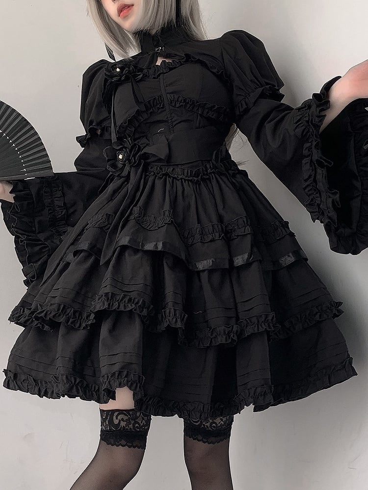 Lolita Gothic Black Ruffled Bolero Top Decorative with Clasp