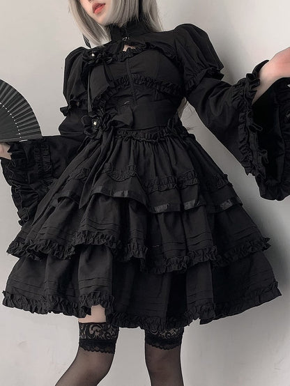 Lolita Gothic Black Ruffled Bolero Top Decorative with Clasp