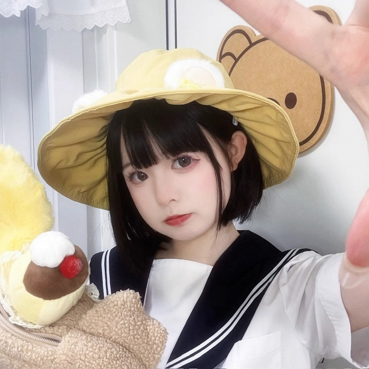 Yellow Cute Hat Ears Plush Bear Accents Bow with