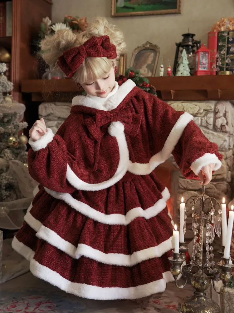 ツイード+バストXLウエストロリータケープスカートジャンパー用98CMクリアランスサイズクリスマスレッドハイ