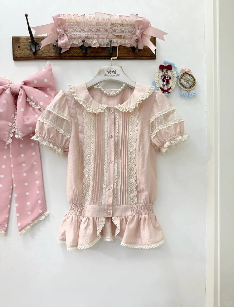 Rose Peter Pan Collar Lace Sweet Blouse - Forest Fairy Tales