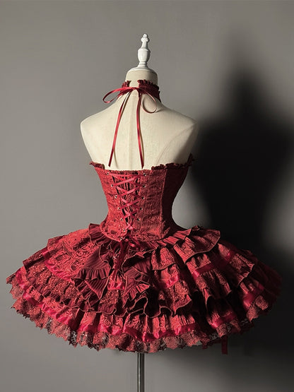 Ruffles Red Strappy Tiered Heart Gothic Skirt Buckle Lolita