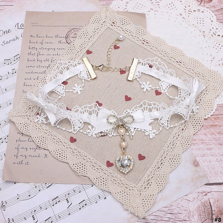 Kei 12 Heart Rhinestone Lace Choker Jirai Bowknot Options Color