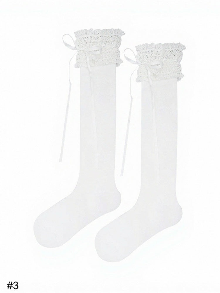 Four-Option Bow Calf Socks with Lace Trim - ModaSwings