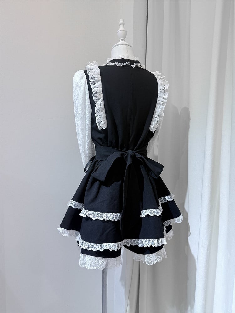 Choker Jirai Design Trim Long Dress Lace + With Set Black Matching Shorts White Kei Bead Sleeve Chain