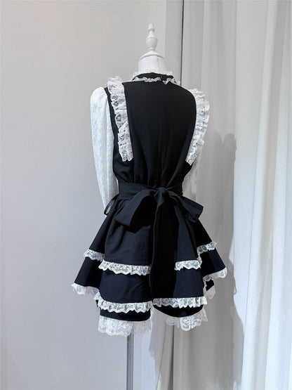Choker Jirai Design Trim Long Dress Lace + With Set Black Matching Shorts White Kei Bead Sleeve Chain