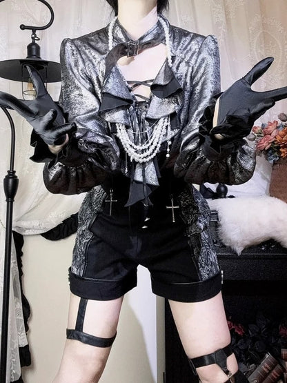 Shirt Ouji Sleeves Lolita Silver-Gray Long Pirate Vibes