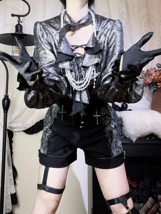 Shirt Ouji Sleeves Lolita Silver-Gray Long Pirate Vibes