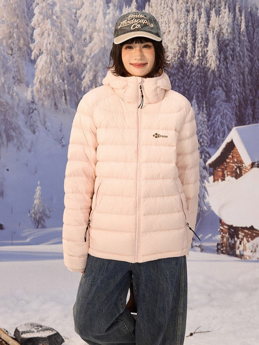 Hooded Pink Down Jacket Baffle Construction