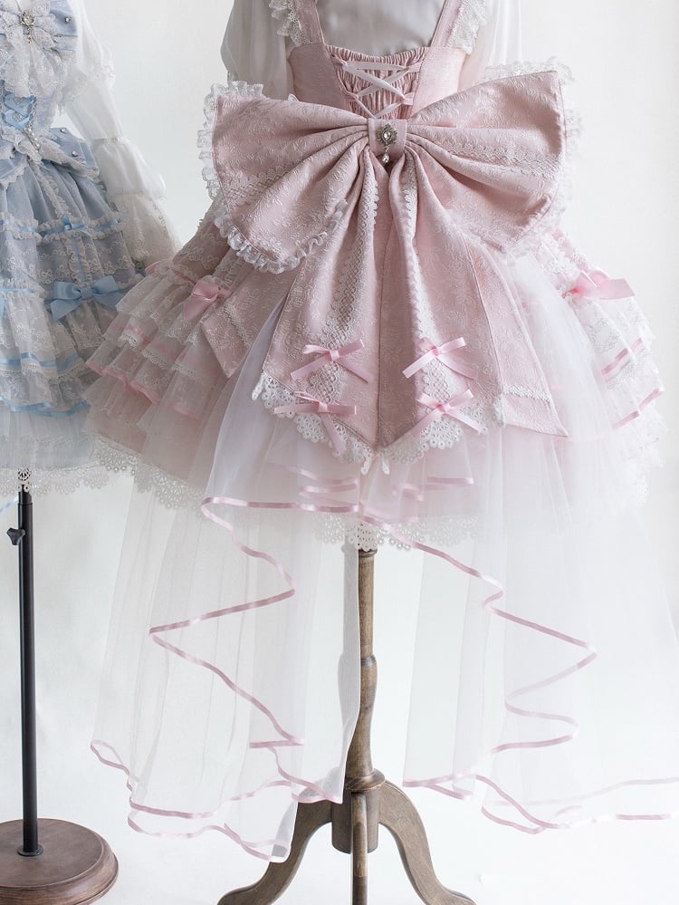 Weiß / Rosa / Blau / Grün Große Schleifenschleppe