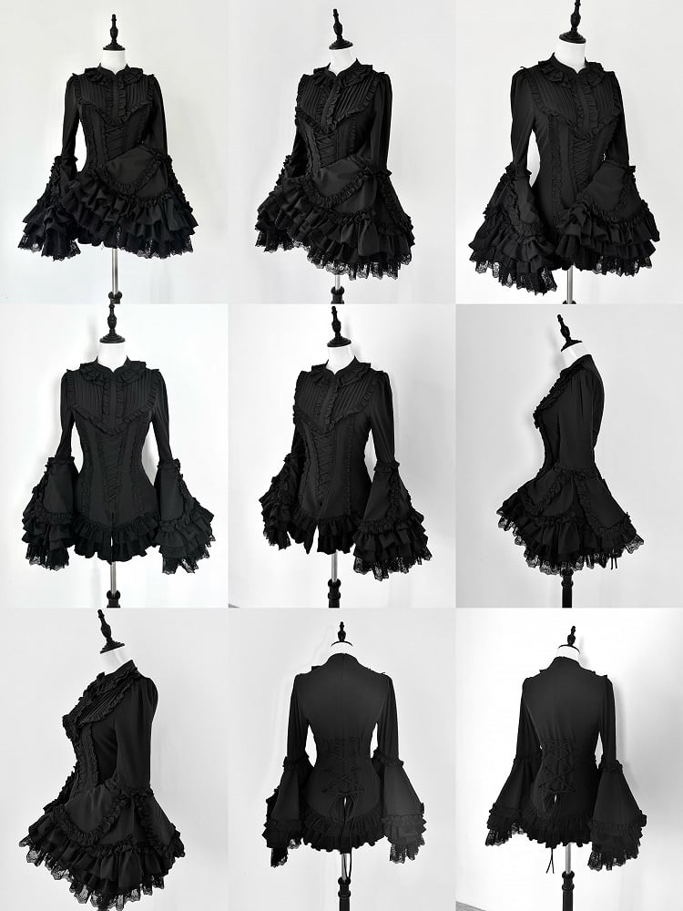Black Lolita Shirt Sleeves Layered Gorgeous Bell All Long Gothic Kuro