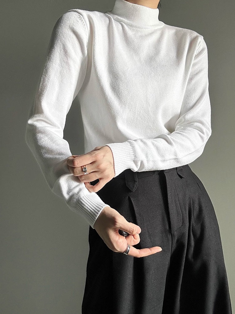 Sweater Unisex Lolita Fit Neck Slim Ouji with White Turtle Long-Sleeve