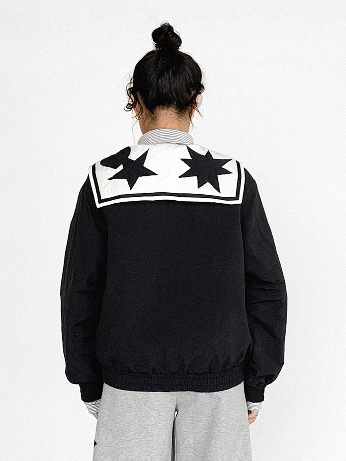 Star Collar Front with Black Sailor White Jacket Zipper - Patches Heart