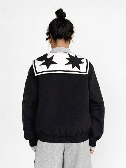 Star Collar Front with Black Sailor White Jacket Zipper - Patches Heart