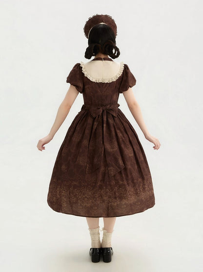 Bodice Lolita Long and Classic Floral Brown One Piece Embroidery Version Bowknot