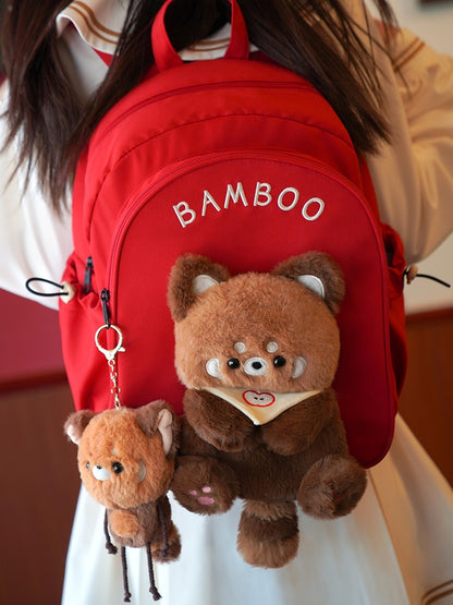 Red Cute Backpack With Red Panda Plushie